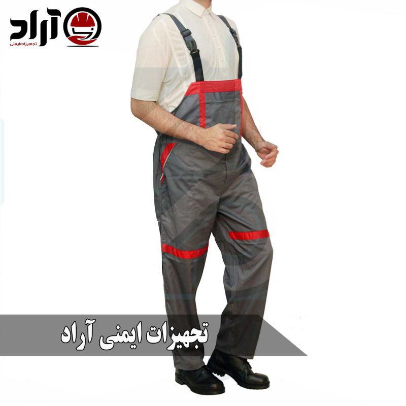 لباس کار دوبنده سیلوری طوسی قرمز