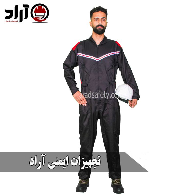 لباس کار یکسره امدادی مشکی قرمز