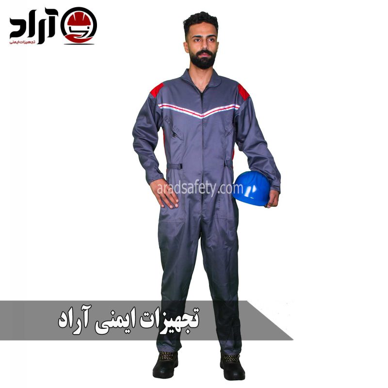 لباس کار یکسره امدادی طوسی قرمز