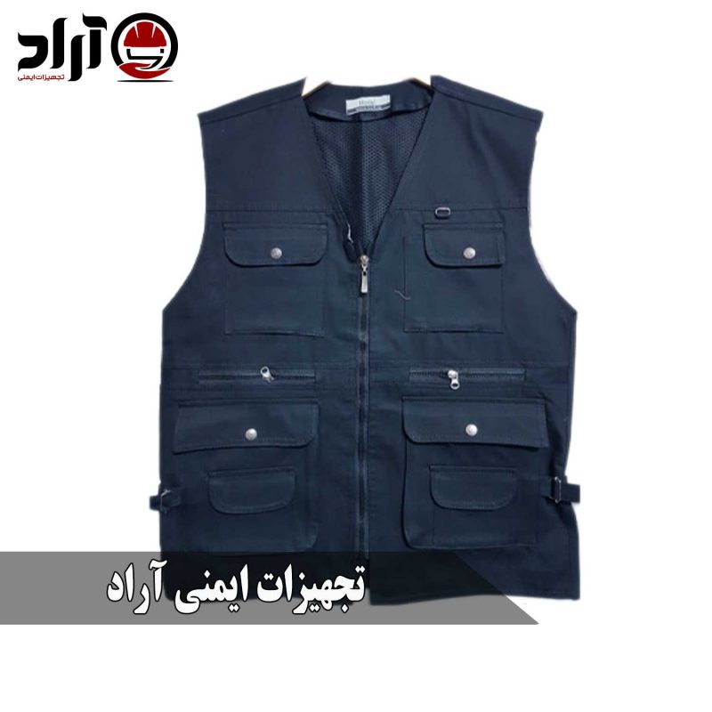 جلیقه خبرنگاری کتان سرمه ای